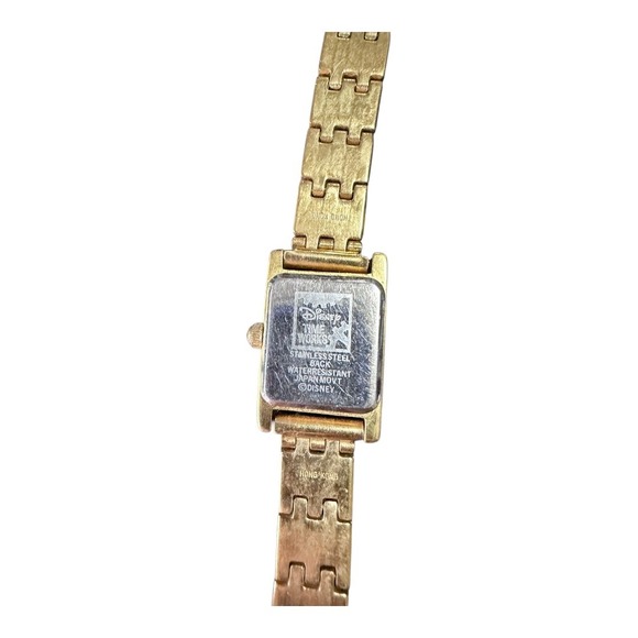 Vintage Disney Mickey Mouse Watch Gold Tone Tank Roman Numeral Link Bracelet